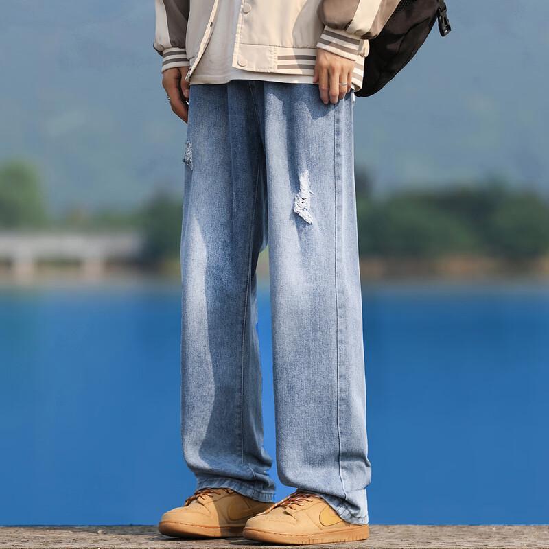 Men's Vintage Distressed Washed Loose Straight-Leg Denim Jeans