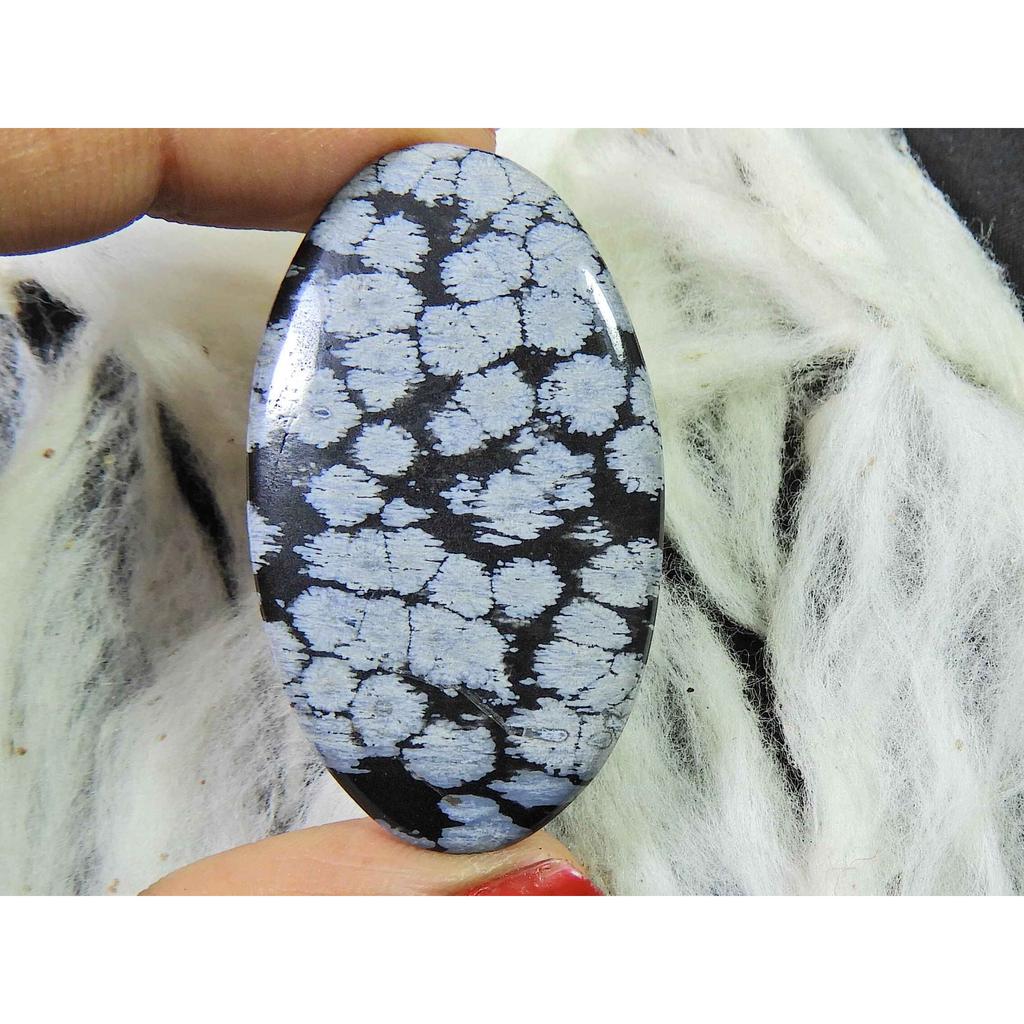 26Cts. Natural Snowflake Obsidian Loose Gemstone Oval Cabochon 25X45X05MM SK-2886