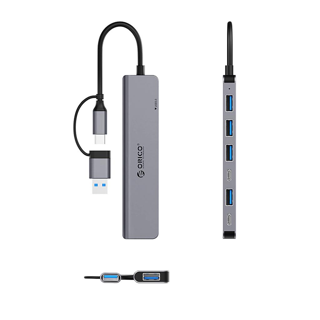 Hub Usb-A/Usb-C Orico Ysa7-U3 Stacja Dokująca 4X Usb-A 2.0 + 1X Usb-A 3.0 + 2X Usb-C 2.0 - Szary