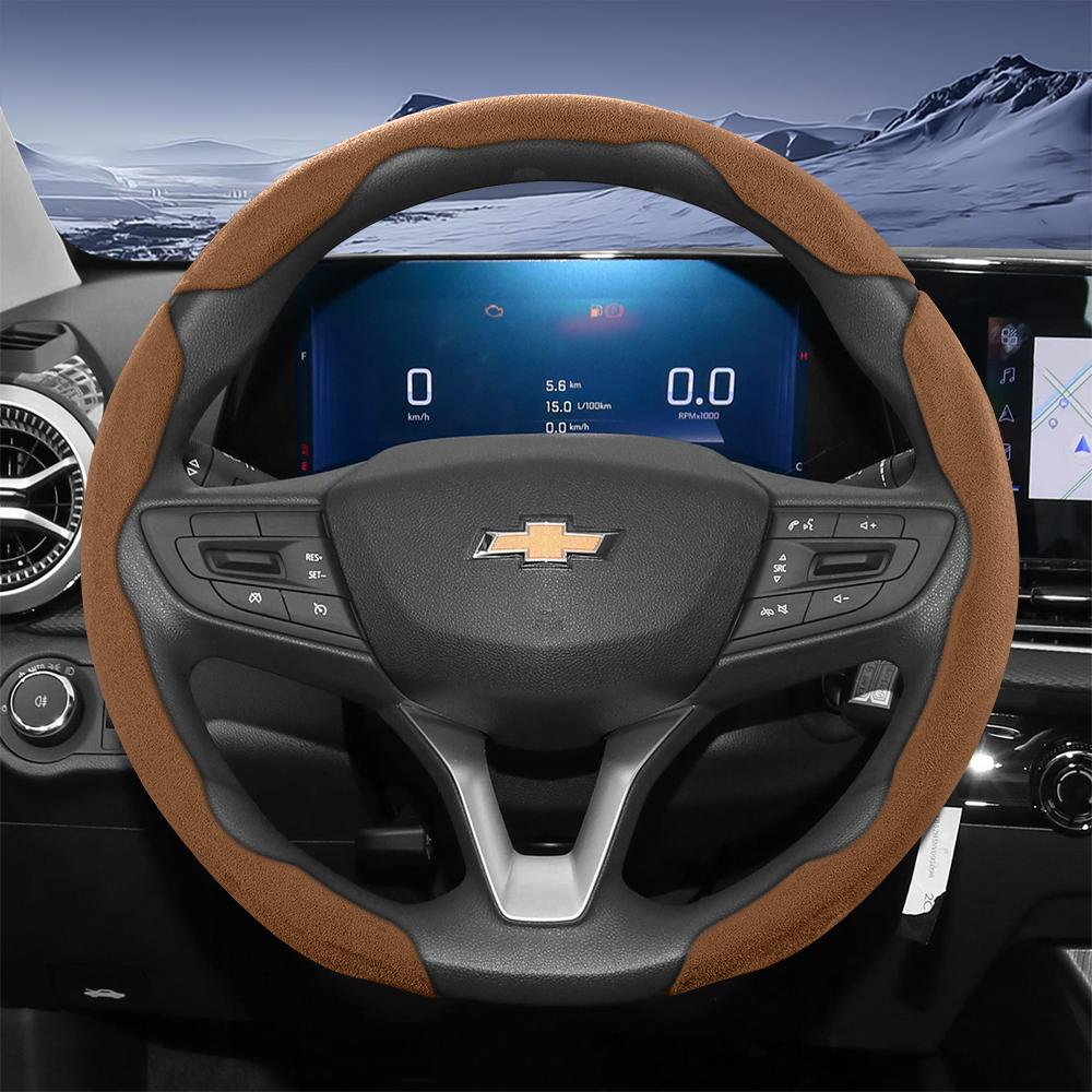 Suitable for Chevrolet Sport Suede Steering Wheel Cover with Split Snap-On Design for Silverado, Equinox, Trax, Onix, Tahoe, Traverse, Trailblazer