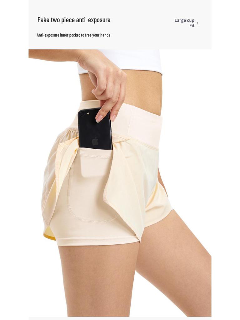 Women's Double-Layer Quick-Dry Sports Shorts: Anti-Exposure, Breathable, for Running, Yoga, Fitness.