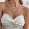 IngeSight.Z 5Pcs/Set Vintage Gold Color Cross Pendant Necklace Trend Imitation Pearl Rhinestone Choker Neck Accessory Jewelry
