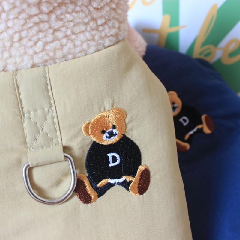 Thick Warm Dog Coat With Bear Embroidery Faux Fur Collar Winter Pet Clothing