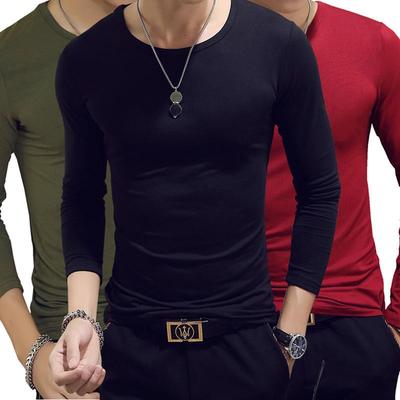 Herrenmode Lässige Slim Fit Langarm T-Shirts Leichtgewichtige Einfarbige O/V-Ausschnitt Baumwoll-T-Shirts Bluse