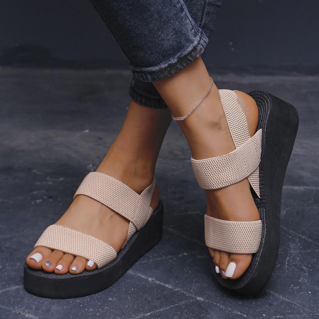 Women Minimalist Wedge Sandals Open Toe Thick Sole Female Platform Shoes Elasstic Back Strap Home Street Slingback Sandalias