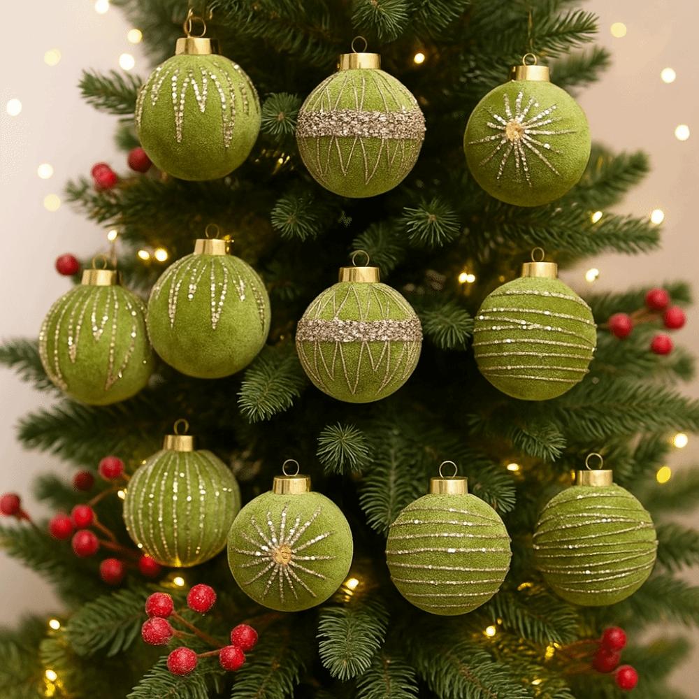 12pcs/set Sparkling Christmas Ball Ornaments 8CM Xmas Window Decor  Festive Decoration