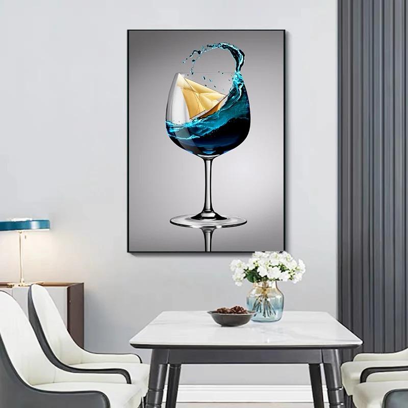 Modern Abstract Overflowing Goblet Sailing Art Canvas Painting Nordic Posters and Prints Wall Art for Home Decor (No Frame)