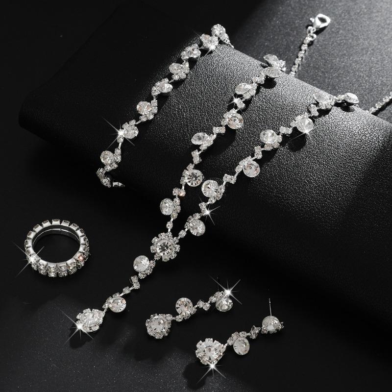 Crystal Rhinestone Necklace Earrings Bracelet Ring Jewelry Wedding Accessories Versatile Bride