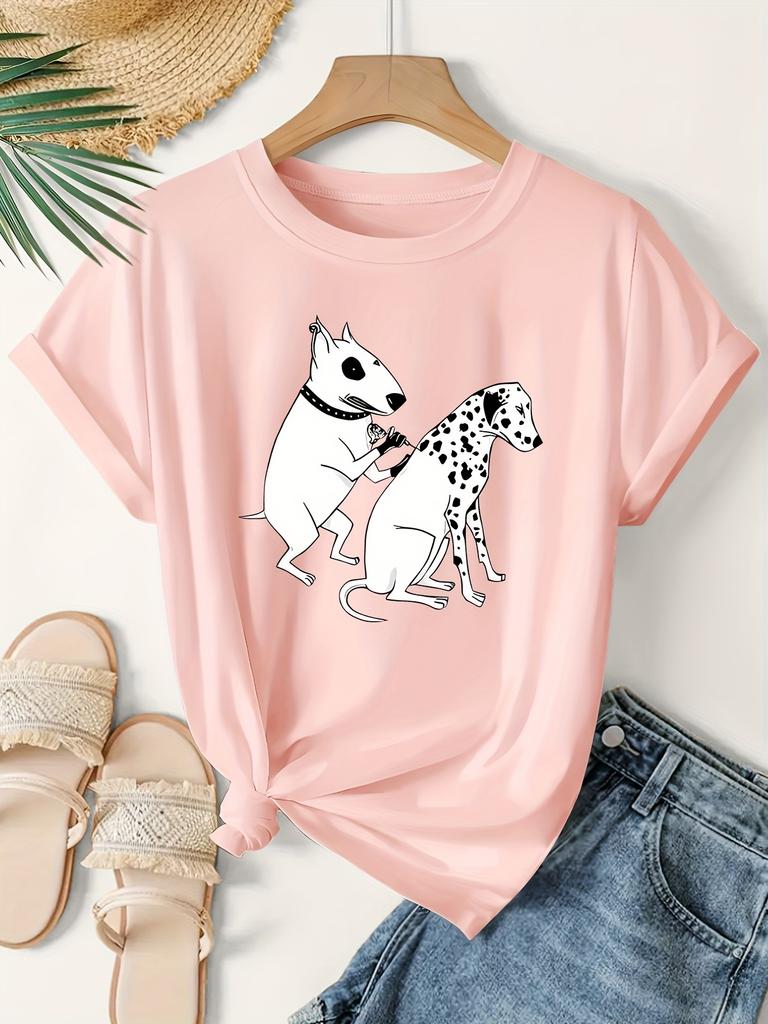 Women's Men with Bull Terrier & Dalmatian Dog Tattoo Design T-shirt Vintage Fashion Tee Harajuku Cotton Streetwear Oversized