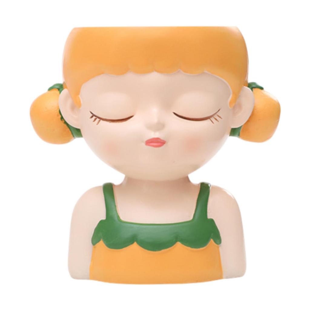 Cartoon Girl Planter Decorative Plant Pot for Office Cafe Outdoor Indoor