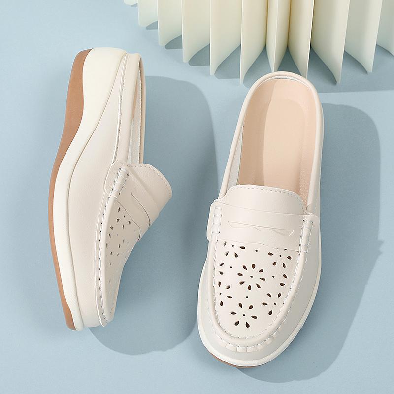 Ladies Platform Loafers Casual Elegant Leather Clog Black Brown Slippers Backless Mules Women Thick Sole Sandals 35 слоновая кость