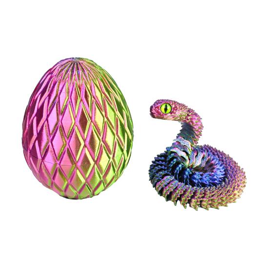 3D Printed Snake Egg Figurine Movable Joints Snake Figure Desk Fidget Toy Egg with Articulated Snake Inside Decoration Ornament