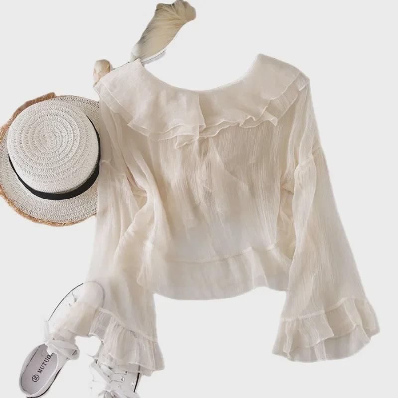 Damen Sommer-Top mit Schnürung, Rüschenärmeln, Rock und Schal