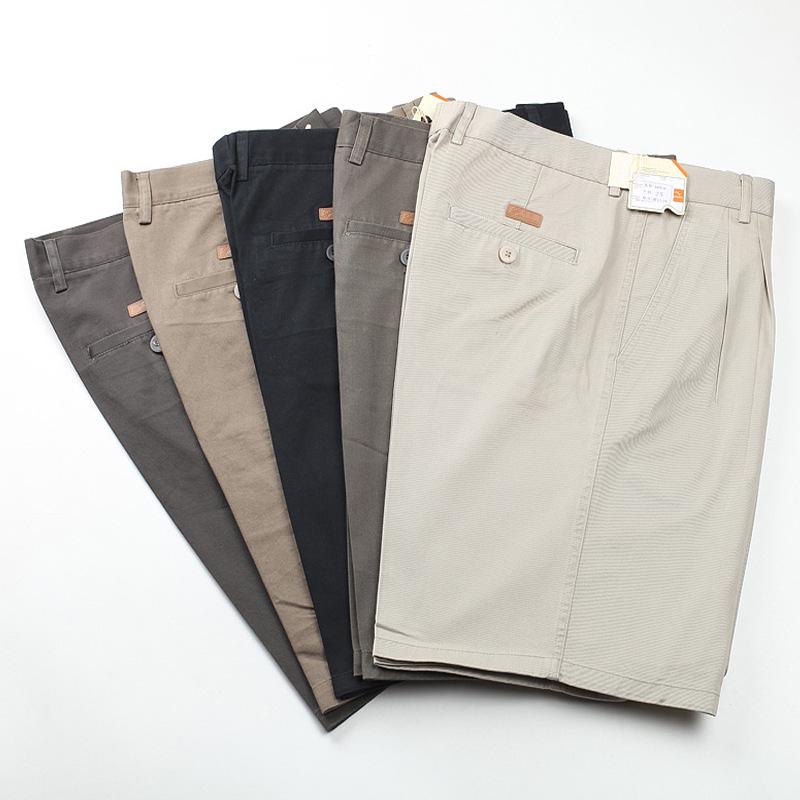 Men's Summer High-Waist Pure Cotton Loose Shorts - Double Pleated, Mid-Length Casual Wear for Middle-Aged and Elderly.