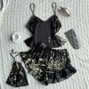 Suspender Women's Four-season Loungewear Lace-up Nightgown Nightdress Two-piece Set, Thin Outer Wear Medium and Long Pajama Set