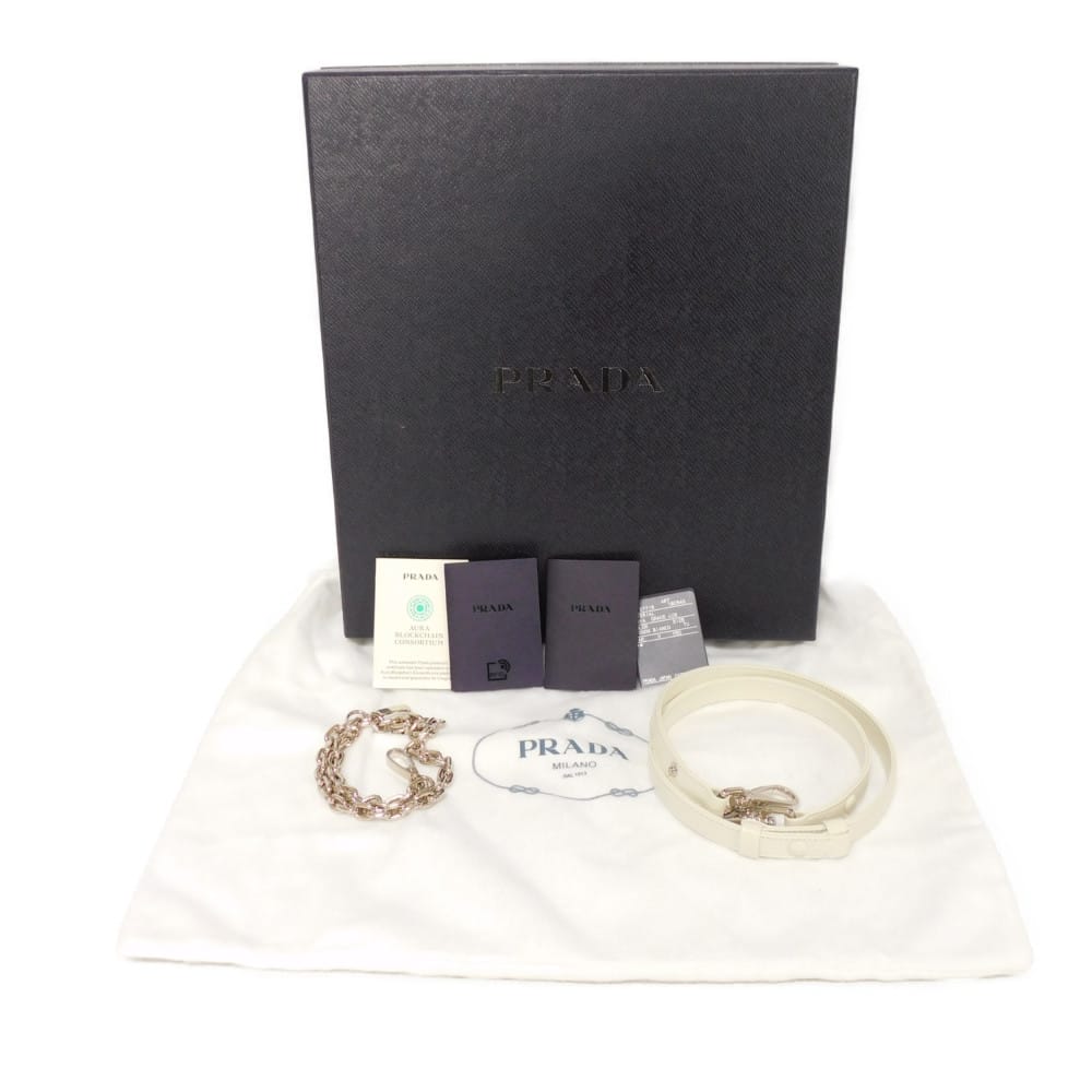 Used 11569 Triangle Mini Bag 1BC543 2BYA F0009 7921 Calfskin Chain Bag 2WAY RFID IC Logo Embossed Bianco Women's from