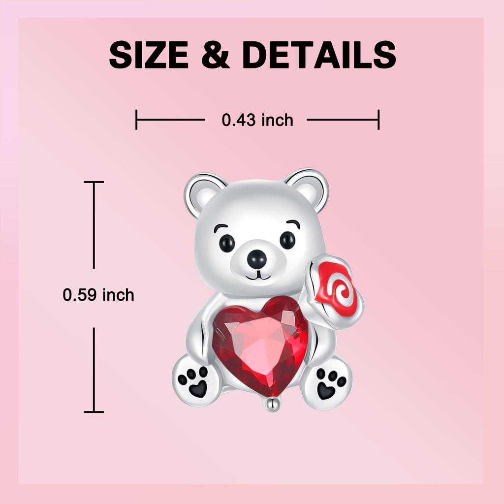 Original Copper Bear Rose Beads Love Zircon Inlaid Charms Fit Diy Bracelet Necklace Jewelry Gift Marking