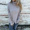 Yousheng Women Sweater Turtleneck Long Sleeve Ribbed Trim Knit Tops Solid Color Loose Hem Buttons Decor Knitwear