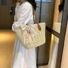Bolsos de Hombro Fashi Casual con Cremallera Gran Capacidad Tejidos de Paja para Mujer Bolsos Tote Simples Versátiles para el Trabajo Dulces Juveniles