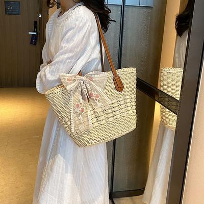 Borse a Spalla Fashi Casual con Zip Grande Capacità in Paglia Intrecciata per Donne Borse Tote Semplici Versatili per il Lavoro Dolce Giovanili