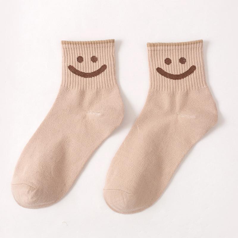 Women's Mid-calf Socks for Autumn and Winter, Cute Smiling Long Calf Socks