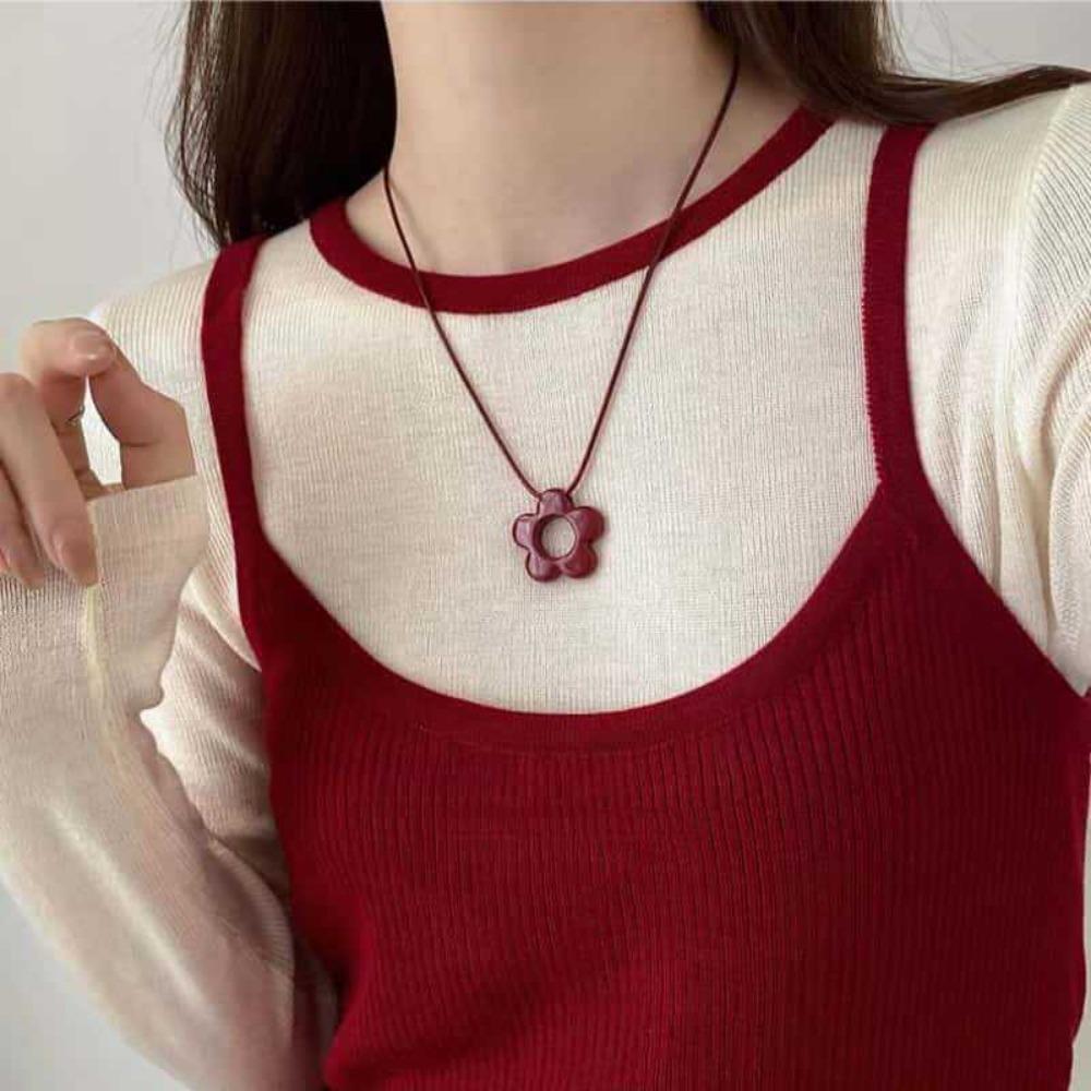 Colorful Hollow Flower Pendant Necklace for Women Adjustable Rope Sweater Decoration Party Gifts Choker Jewelry Accessories