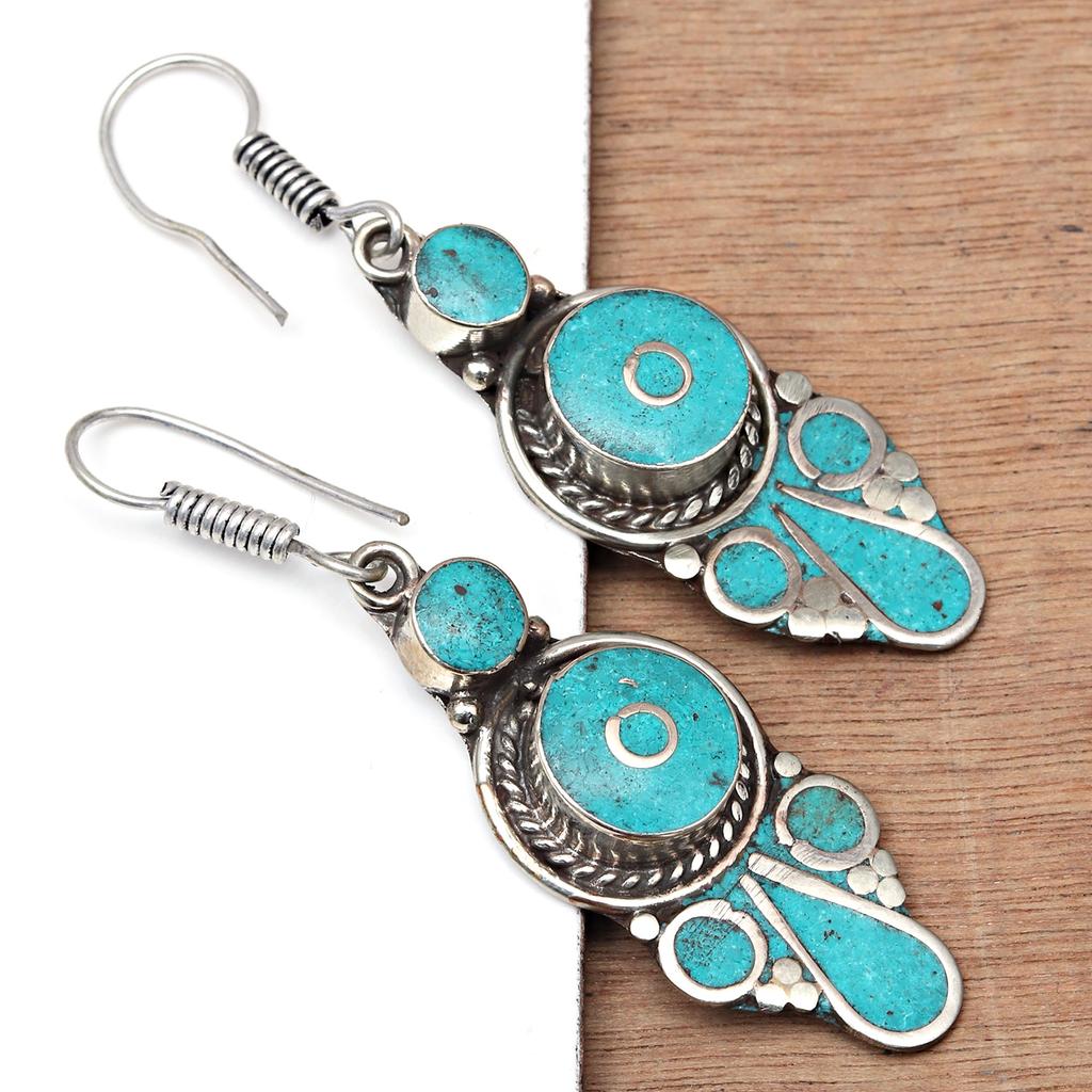 Tibetan Turquoise Lapis Lazuli Nepali Earrings Handmade Jewelry Coral Tribal