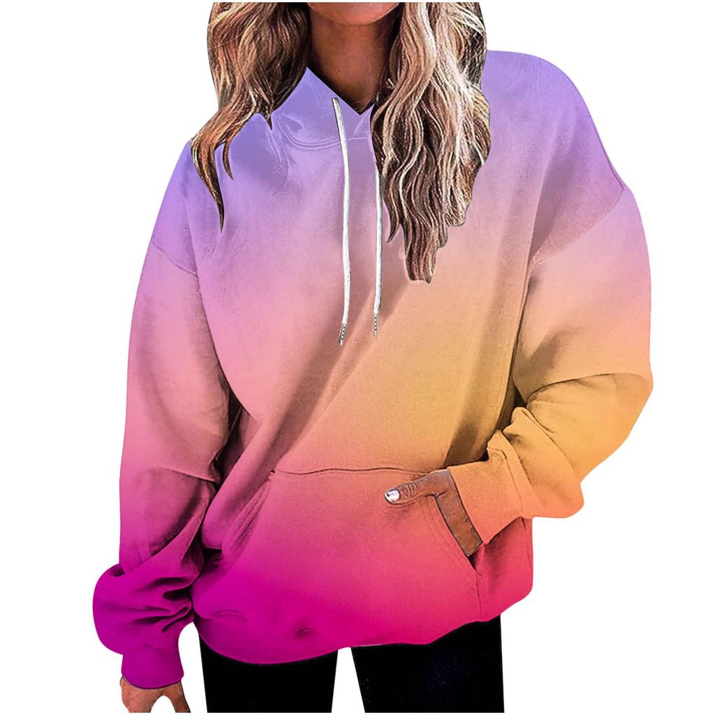 Kids 3D Gradient Printed Long Sleeve Loose Hooded Sweatshirt Simple Girl Casual Long Sleeve Pullover