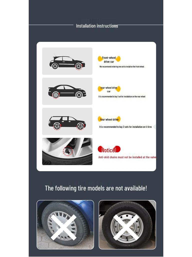 Winter Snow Chains for Cars, SUVs, and EVs: Tire-Safe, Non-Damaging Design