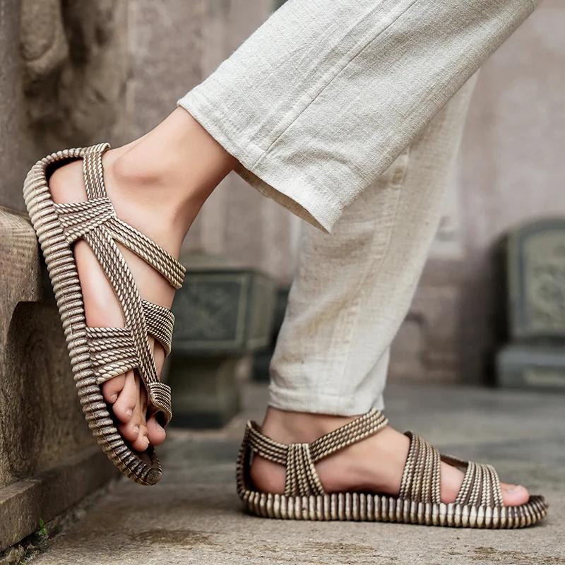 Sandali da Uomo in Paglia Estivi Scarpe Casual da Uomo Personalità Pantofole Resistenti all'Usura per Donne Outdoor Antiscivolo Infradito da Spiaggia
