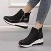 Bottines courtes à plateforme compensée à fermeture éclair en cuir souple rétro pour femmes Automne Hiver Décontractées