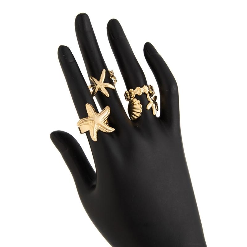 4Pcs Set Creative Scallops Starfish Open Rings for Women and Men Adjustable Knuckles Jewelry In Gold/Silver Color