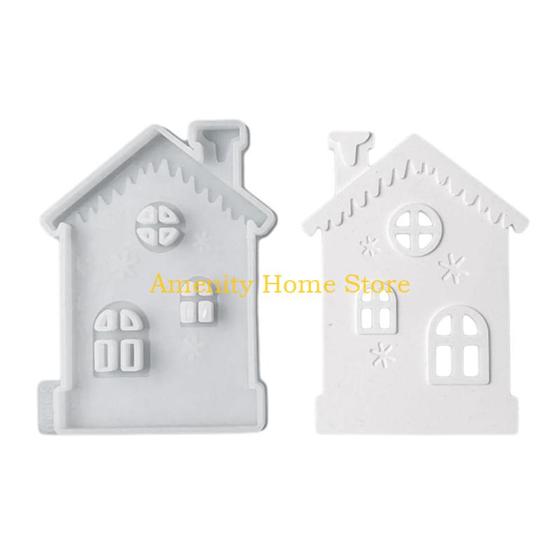 F26C Castle House Candle Holder Silicone Molds Snow House Candlesticks Molds DIY Gypsum Clay Resins Molds Table Decorations