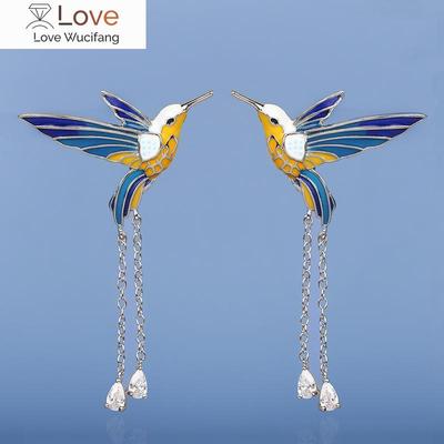 New Fashion Bird Pendant Earrings Color Epoxy Tassel Long Earrings Handmade Enamel Women 'S Jewelry Earrings