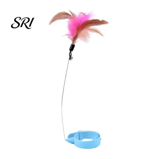 Cat Toy for Stress Relief Collar Feather Interactive Wand Hands Free Mental Stimulation Teaser with Bell Adjustable Indoor Kitty Solo Play Self-play