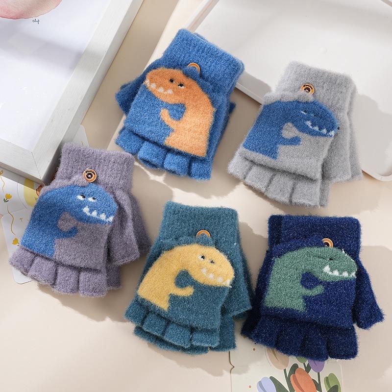 Cartoon Baby Chick Unisex Flip-Top Warm Gloves for Kids - Autumn/Winter