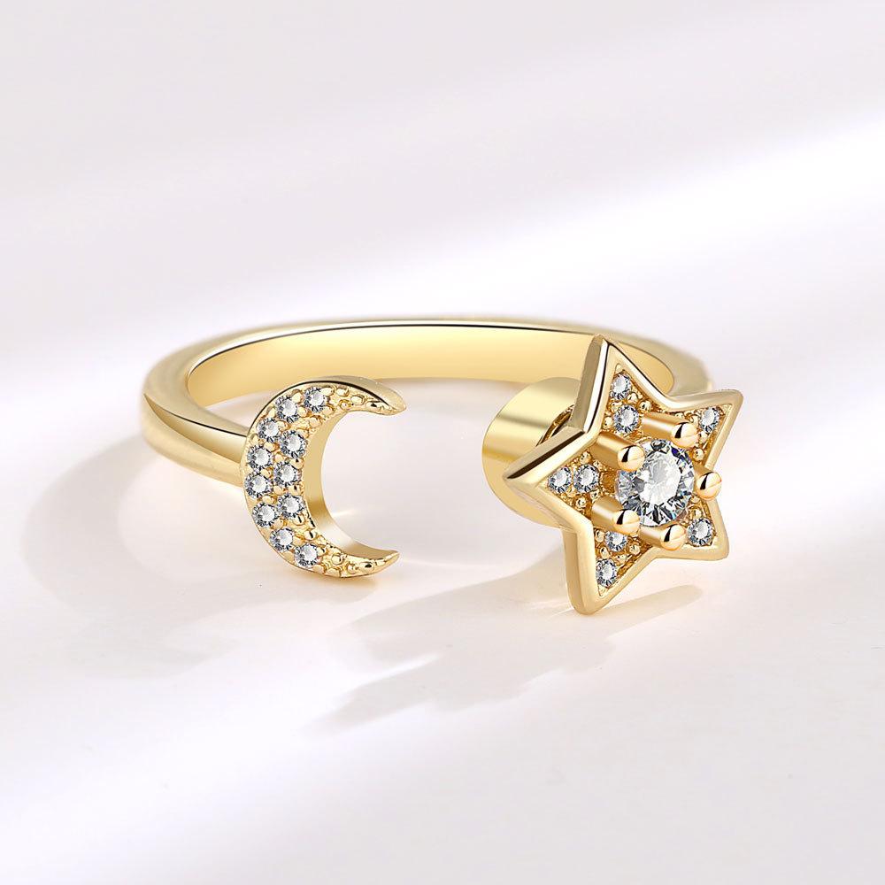 Star Moon Geometric Adjustable Ring With Zirconia For Women Fashion Jewelry