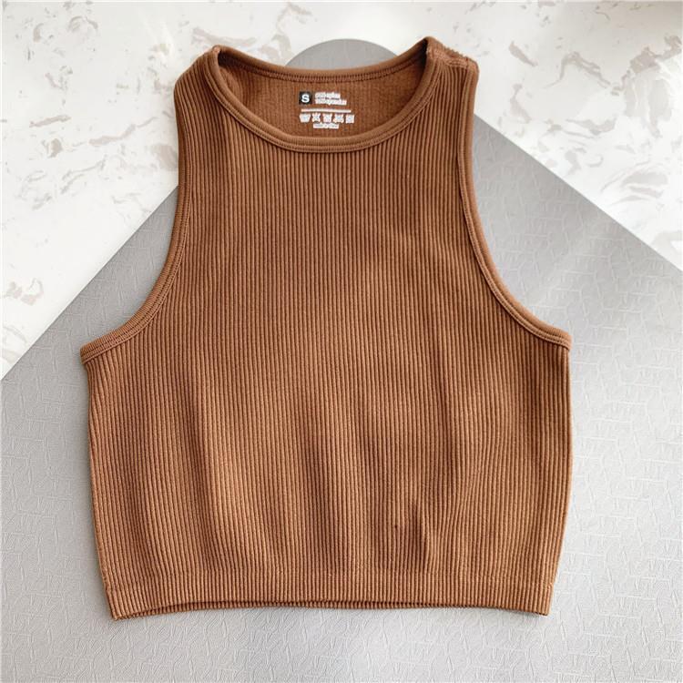 O-Ausschnitt Einfarbiges Crop-Top Damen Einfarbige Basic-T-Shirts Weste Nahtlos Streetwear Elastisches Gestrick Ärmellos Lässige Tanktops Damen