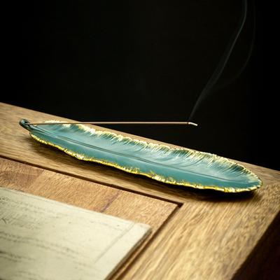 Keramik-Räucherstäbchenhalter, goldener Rand, Feder, chinesischer Stil, Vintage, eleganter Räuchergefäß, Aschefänger, Heimdekoration, Festival-Geschenk