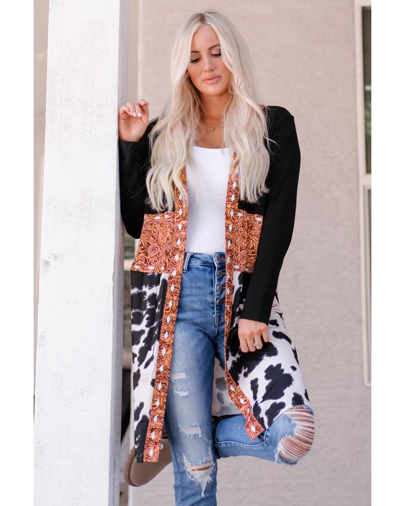 Azura Exchange Cow Patchwork Open Front Cardigan