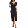 European and American Casual Knitted Women's Clothing Women's Medium and Long Cross-necked Hem Split-pleated Medium and Long Dress