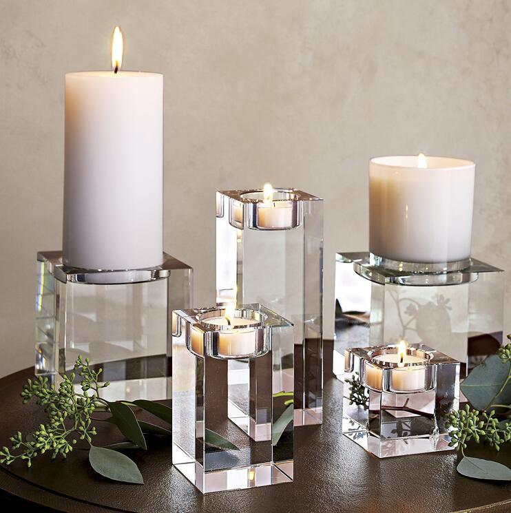 Cheap Crystal Square Pillar Tealight Candle Holder, Home Decoration
