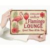 Vintage Flamingo Lounge Kovový znak, 2D tištěná tropická dekorace, Tiki bar Man Cave Retro akcent
