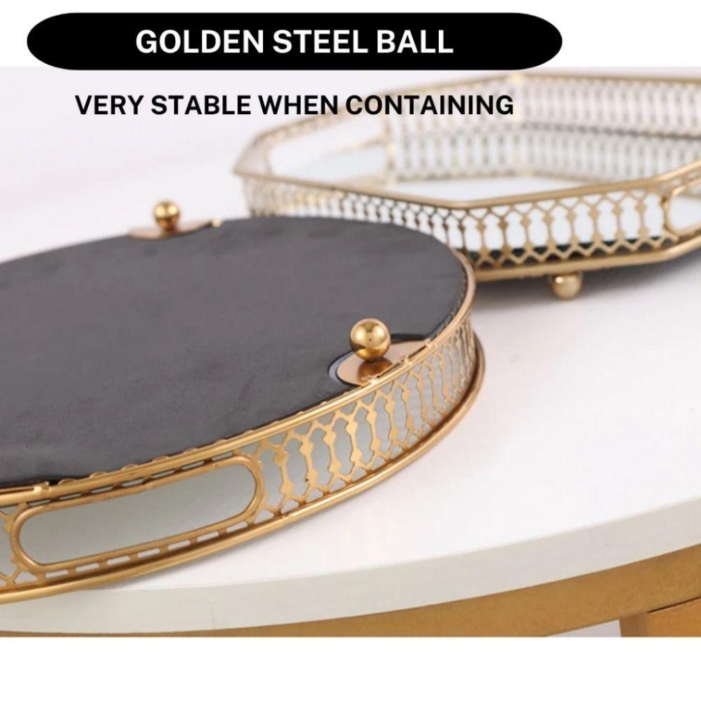Rectangle Mirror Storage Tray Round Makeup Snack Tray Metal Jewelry Tray Bedroom Living Room