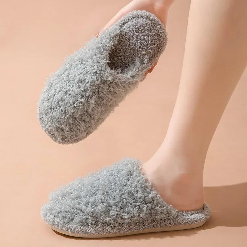 Fashion Women's Slippers 2024 New Autumn Winter Rolled Cotton Plush Flat Toe Comfort Warm Lightweight Home Flat Bottomed Cotton Slippers