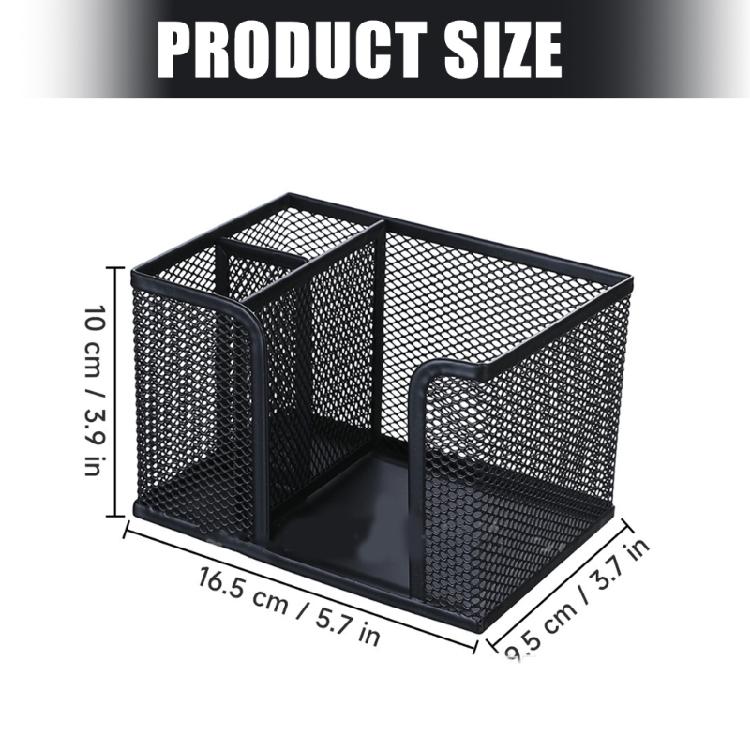 3 Sections Metal Pen Stand High Capacity Desktop Pen Organiser Container for Pencil Marker Note Paper Cosmetics Supplies