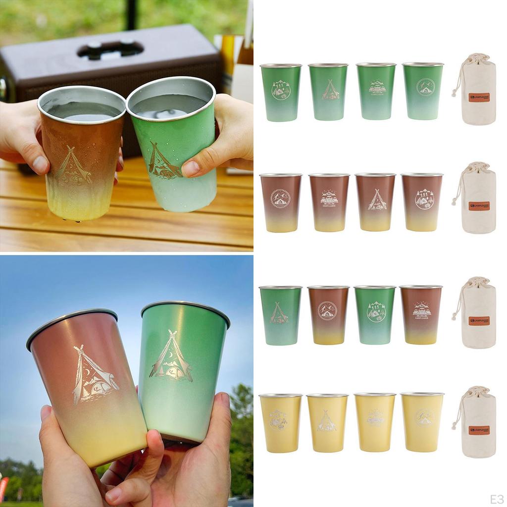 4Pc Stainless Steel Cup Camping Water Tumblers for Picnic Climbing