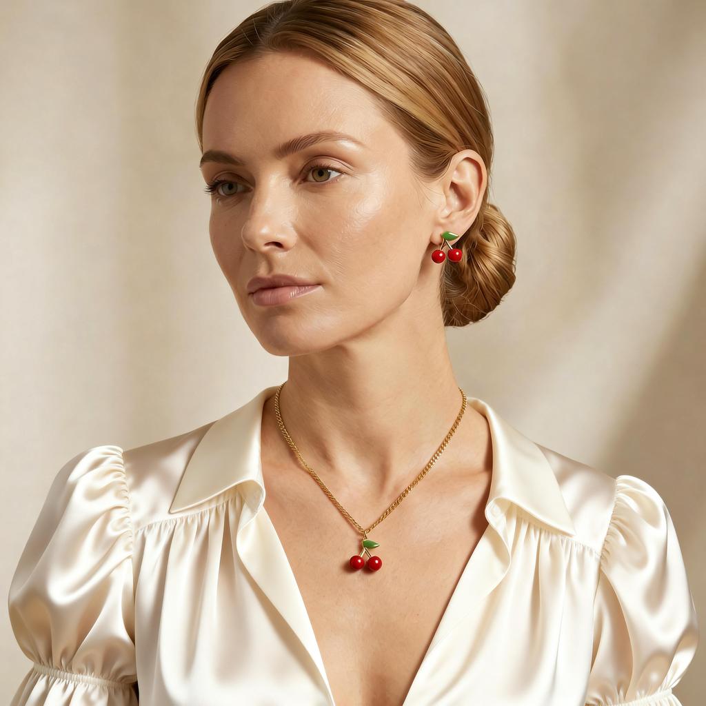 Fashion Cherry Pendant Necklace for Women Stainless Steel 18K Gold Plated Grinding Chain Necklaces Simple Charm Jewelry Gift