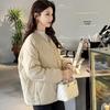 Women's Diamond Quilted V-Neck Down Jacket - White Petite Lightweight Outerwear, Short Autumn/Winter 2024 Fashion.