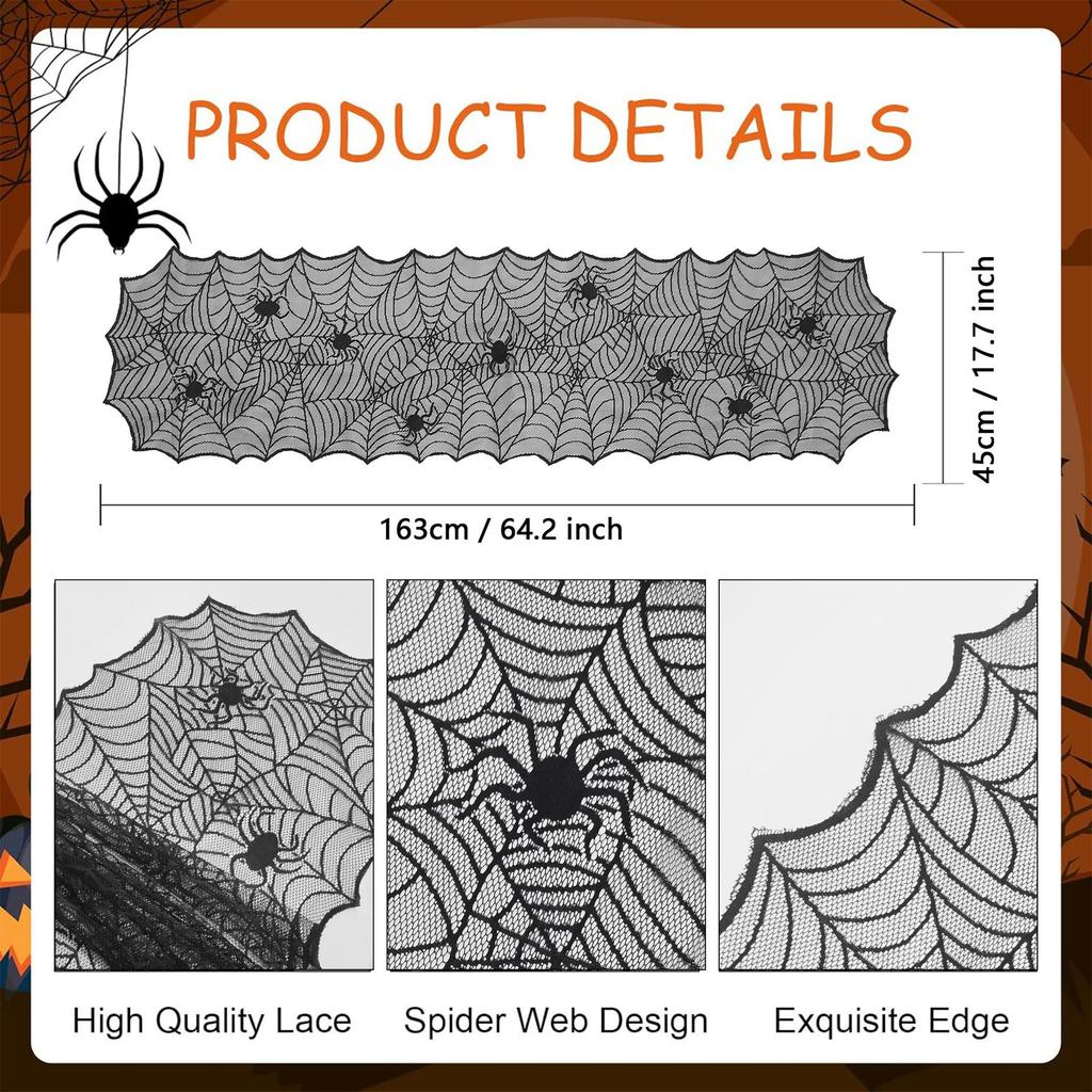 Halloween Black Spider Web Lace Table Runner Gothic Style Table Cloth Home Party Dining Table Decor Spooky Festival Decoration